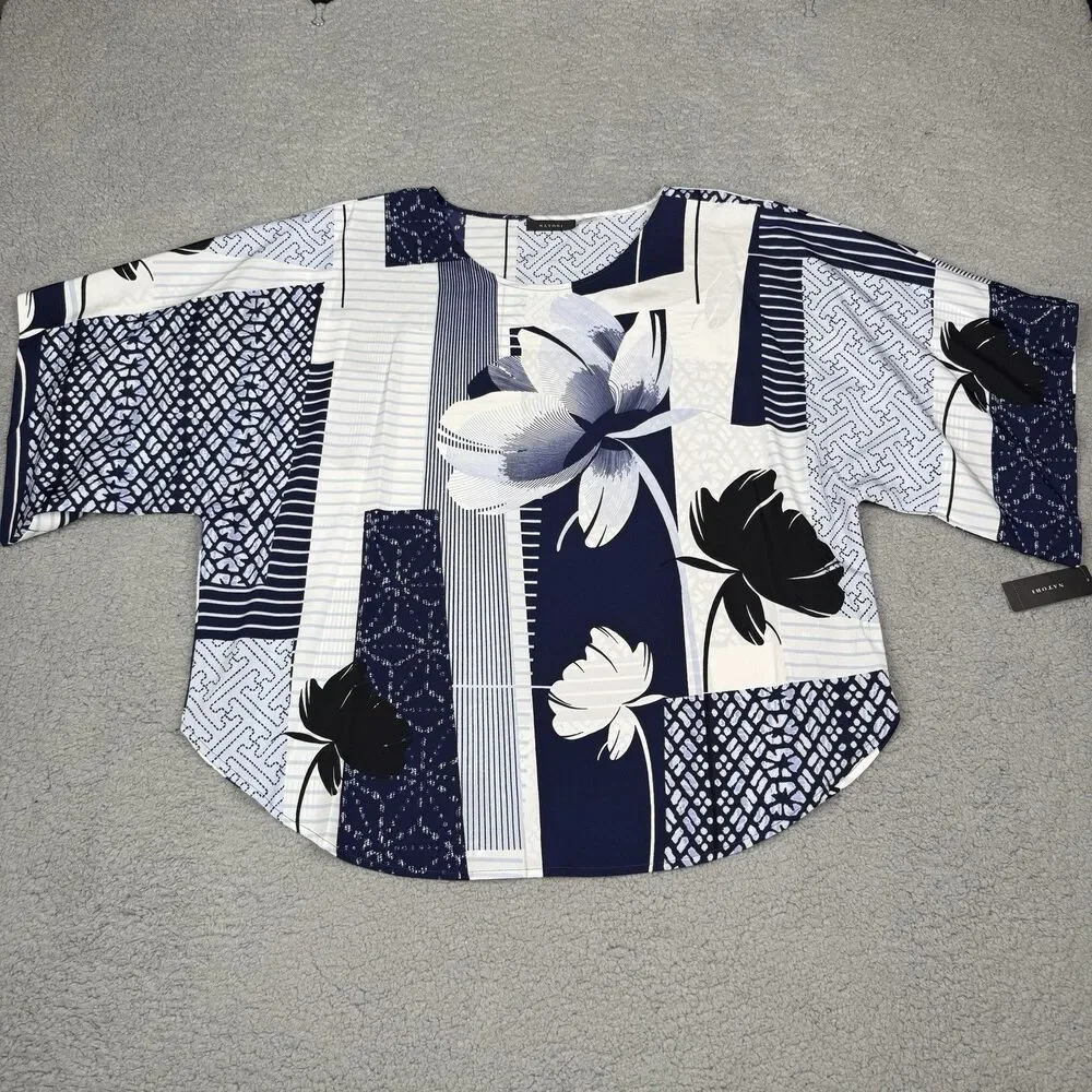 Natori Kabuki Pajama Set Womens L Indigo Floral Print 2-Piece Lounge Sleep NWT